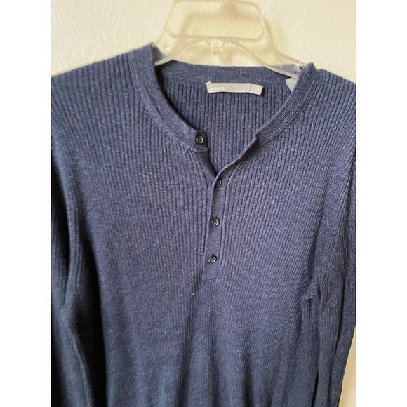 Vince Men’s Ribbed Knit Linen Blend Henley Navy Sweater Size L Pullover Top - Picture 3 of 8